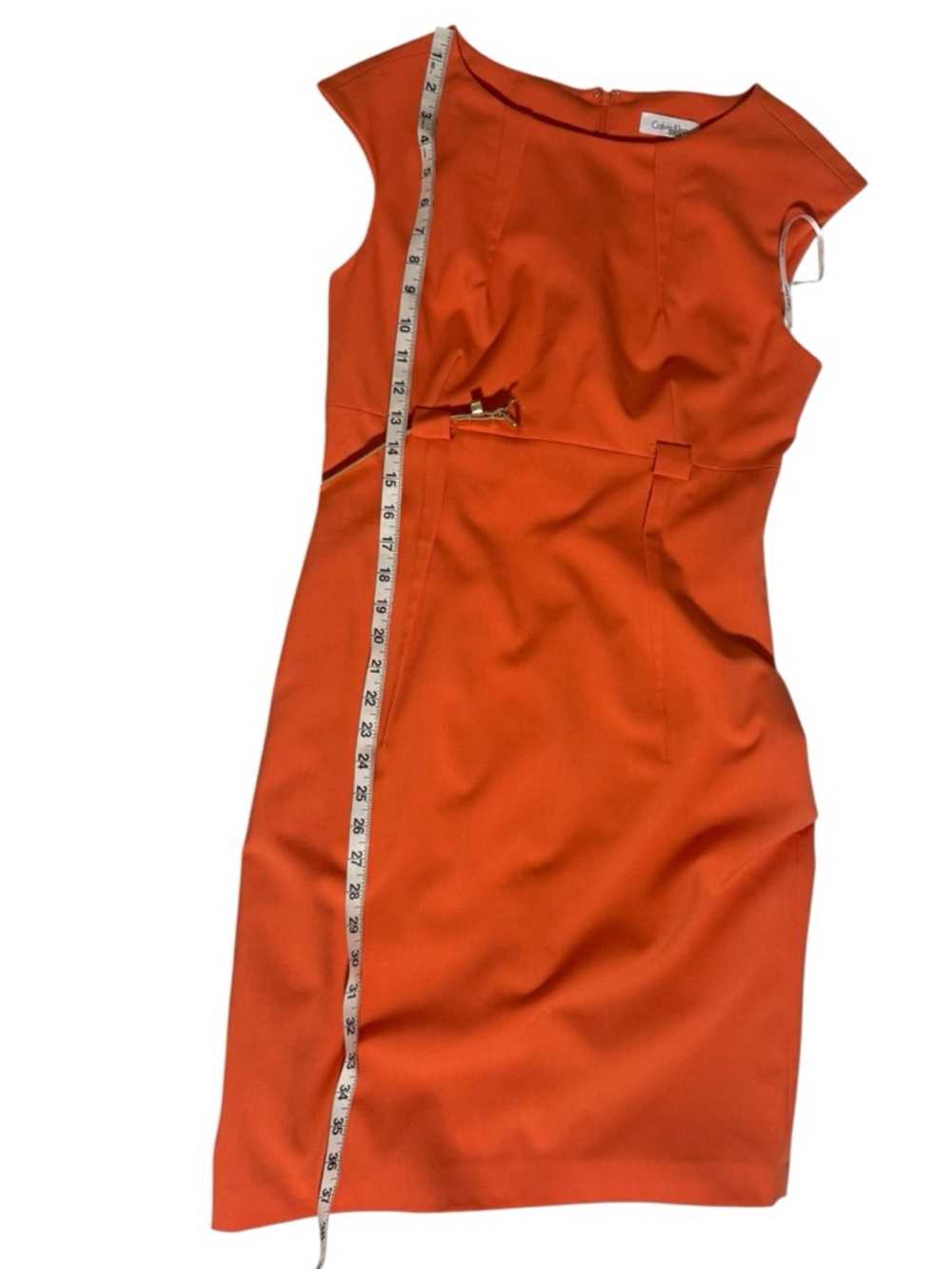 Calvin Klein Orange Midi Sheath Dress with Gold-Tone Belt - Picture 7 of 9
